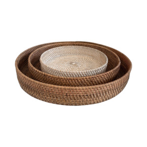 RATTAN TRAY | THREE SIZES | WHITEWASH