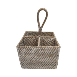 Rattan Cutlery Holder | Whitewash