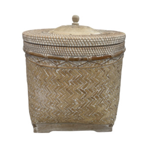 Rattan Basket Sqaut | Whitewash