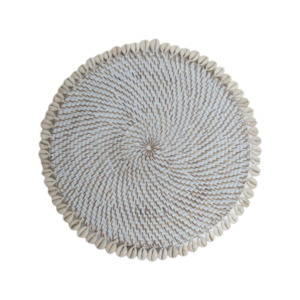 Rattan Goods: RATTAN & SHELL PLACEMAT | TURQUOISE