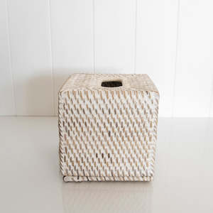 Rattan Tissue Box | Whitewash