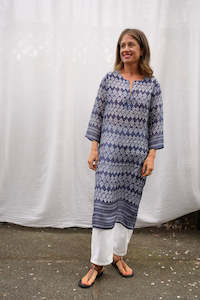 INDIA SILK TUNIC | LONG | NAVY DIAMOND