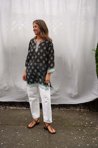 India Silk Tunic | Short | Black Grey