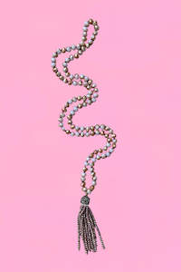 Crystal Tassel Necklace - Mauve