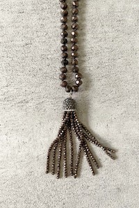 Crystal Tassel Necklace - Slate