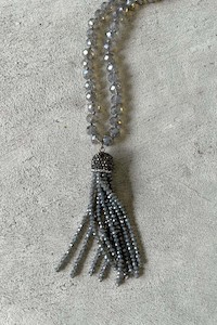 Crystal Tassel Necklace - Silver