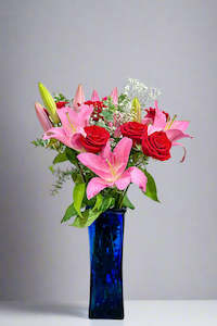 Half Dozen Red Roses & Pink Lilies