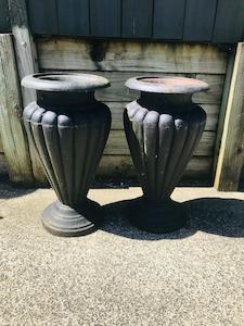 Pair of very large heavy antique cast iron garden urns