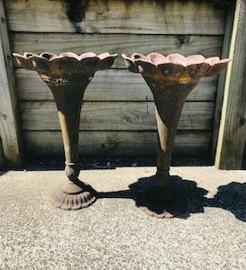 Pair or antique cast iron intricate plant stands