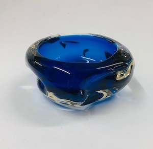 Heavy hand blown Midcentury blue glass bowl