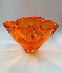 Large Murano style heavy Midcentury orange glass bowl