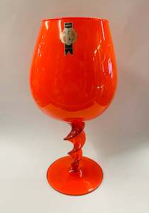 Large Italian hand blown orange glass vase AV Mazzega