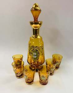 Bohemian Amber glass decanter and glasses