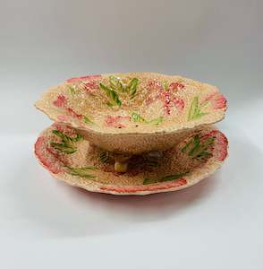 Antique: Pink Crown Ducal salad bowl and plate