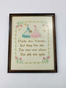 Vintage hand stitched verse in a wooden frame