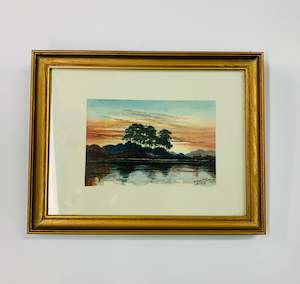 Small watercolour of a lake scene