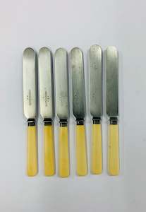 Set of 6 bone handled lunch knives with sterling silver cuffs