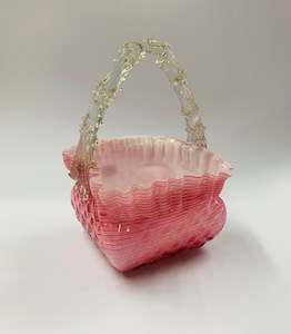 Art glass hand blown pink basket