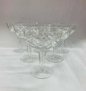 Antique: Set of 6 crystal hollow stem champagne glasses