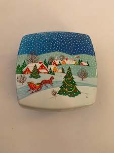 Antique: Square Christmas Tin with Sled Scene