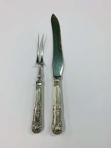 Silver plated Kings pattern carving knife and fork