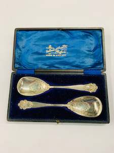 Antique: Pair of ornate silver plated serving spoons