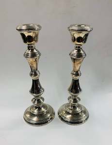 Antique: Sterling Silver Pair of Column Candlesticks