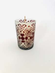 Antique: Soy Candle in Etched Red Glass Vase