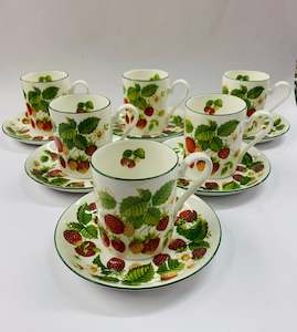 Set of 6 Strawberry pattern Demitasse coffee cups and saucers