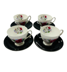 Queen Anne roses set of 4 Demitasse cups and saucers