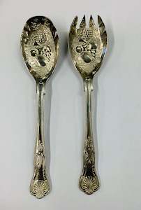 Antique: Silver plated Kings pattern fruit salad servers