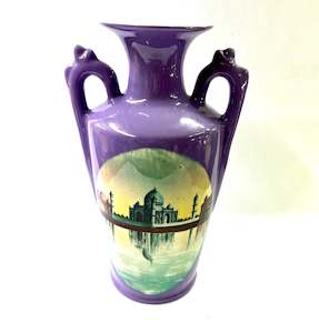 Antique: Purple Hand Painted Taj Mahal Urn Style Vase