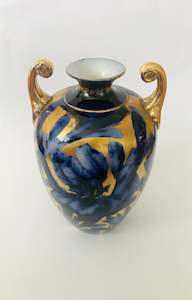 Victorian Cobalt Blue and Gold Leaf Double Handled Vase