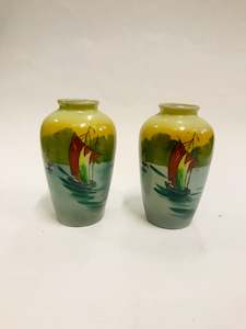 Noritake Pair of Vases with Sailing Ships on a Lake