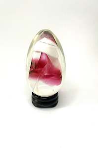 Hand Blown Glass Egg with White and Red Swirls