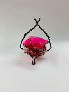 Antique: Victorian Ruby glass salt dish in silver plated holder