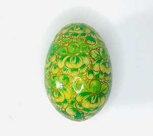 Antique: Decoupage Green Egg with Green and Gold Flowers