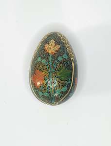 Decoupage Black Hand Painted Treen Egg with Gold Filigree Design