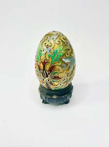 Cloisonné Gold Rough Egg with Red and Blue Flowers