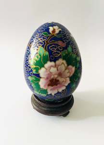 Cloisonné Egg Blue Background with Pink Flowers