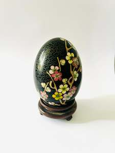 Antique: Cloisonné Egg Black with Yellow Bird