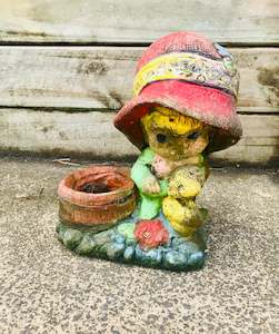 Antique: Concrete Vintage Garden Girl with Chick( Pick Up in Store Only )