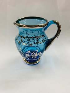 Antique: Venetian blue glass and silver overlay jug