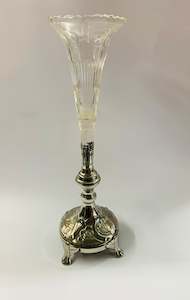 Antique: Art Nouveau silver plated and glass vase