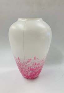 Retro Midcentury pink and white glass vase