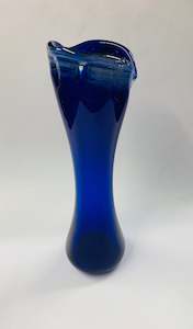 Heavy cobalt blue art glass vase