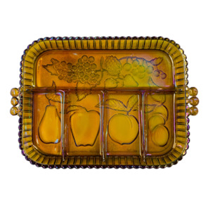 Iridescent marigold colour carnival glass fruit platter