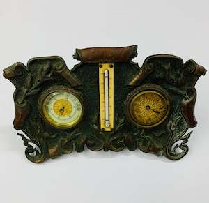 Heavy Art Nouveau cast metal standing barometer