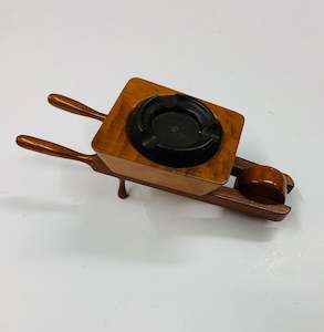 Vintage wooden wheelbarrow ashtray