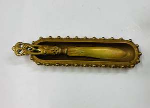 Antique: Solid brass Art Nouveau letter opener and tray